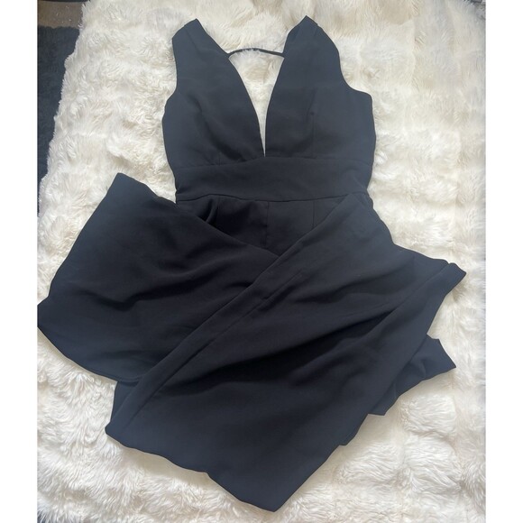 Lulus Black V Neck Wide Leg Jumpsuit Sz Small - Picture 1 of 15